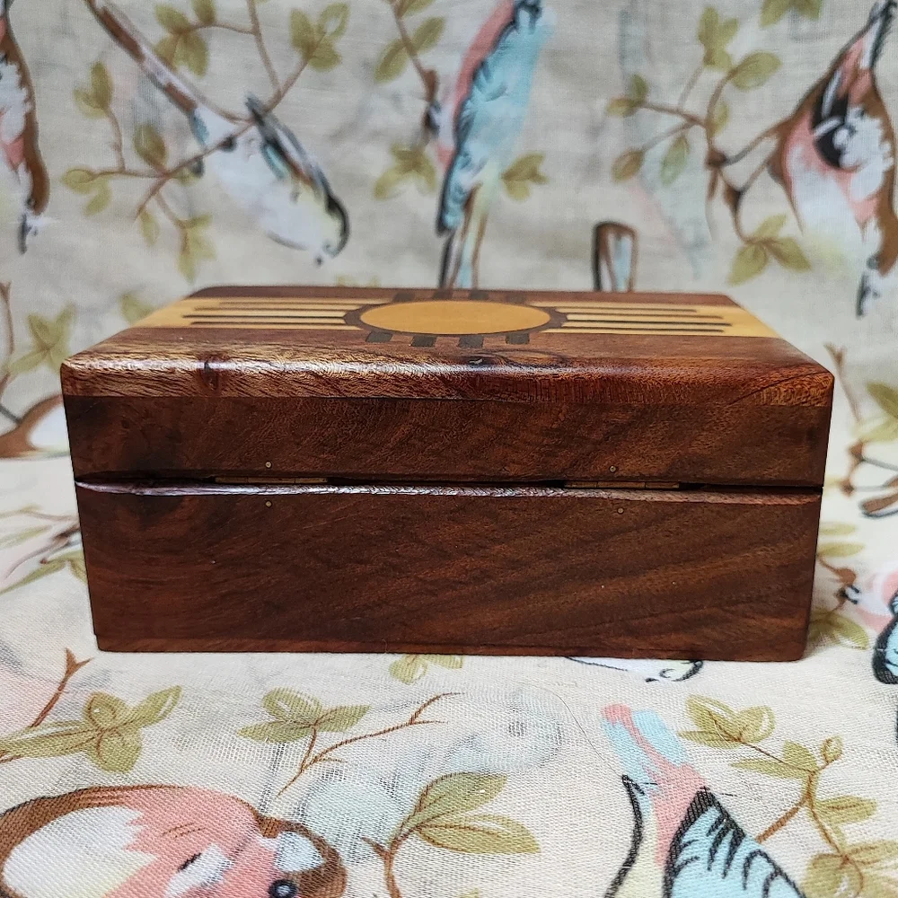 Native American Navajo Sun Wood Wooden Jewelry Craft Stash Secrets Crafted Box